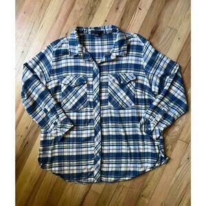 Sanctuary Womens Blue Plaid Flannel Grunge Boyfriend Button Up Shirt Plus Sz 1X